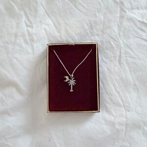 Palmetto and Crescent Moon Sterling Silver and Diamond Necklace